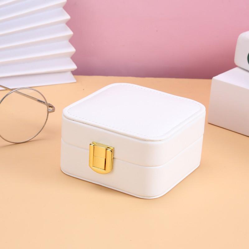 Compact PU Jewelry Box With Mirror Lid Mini Ring Earring Organizer Gift Case Modern Minimalist Style