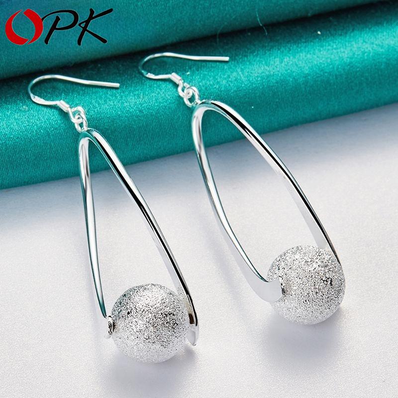 925 Sterling Silver Matte Beaded Drop Earrings Fashion Jewelry Gift