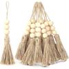 Pack of 4 Tassel Wooden Beads Garland Cotton Line Decorative Door Handle Decor Tassel Bead Pendant for Cabinet Door