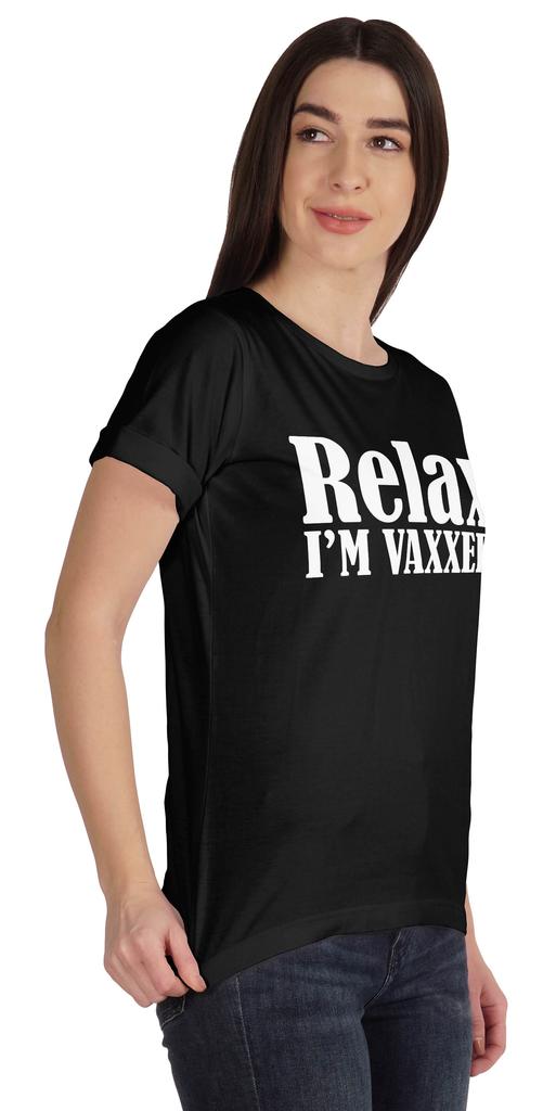 Inkmeso Relax I'M Vaxxed Funny Pro-Vaccine Crew Neck Cotton T-shirt For