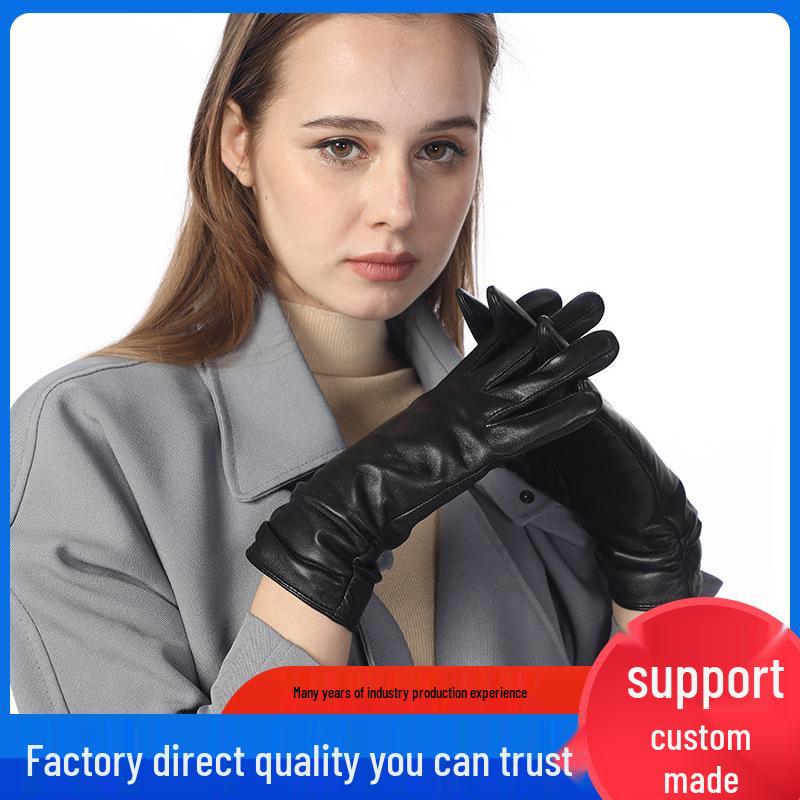Women's Korean Style Sheepskin Fingerless Motorcycle Gloves - Warm, Thicken Real Leather Winter Wear