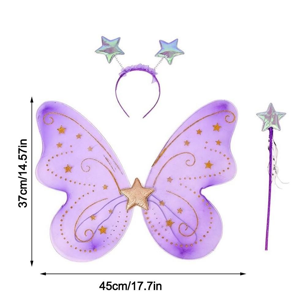 3Pcs/Set Sparkling Butterfly Wings Princess Hair Hoop Fairy Wand Angel Wings Colorful Dress Up Wings for Girl Dressing Up