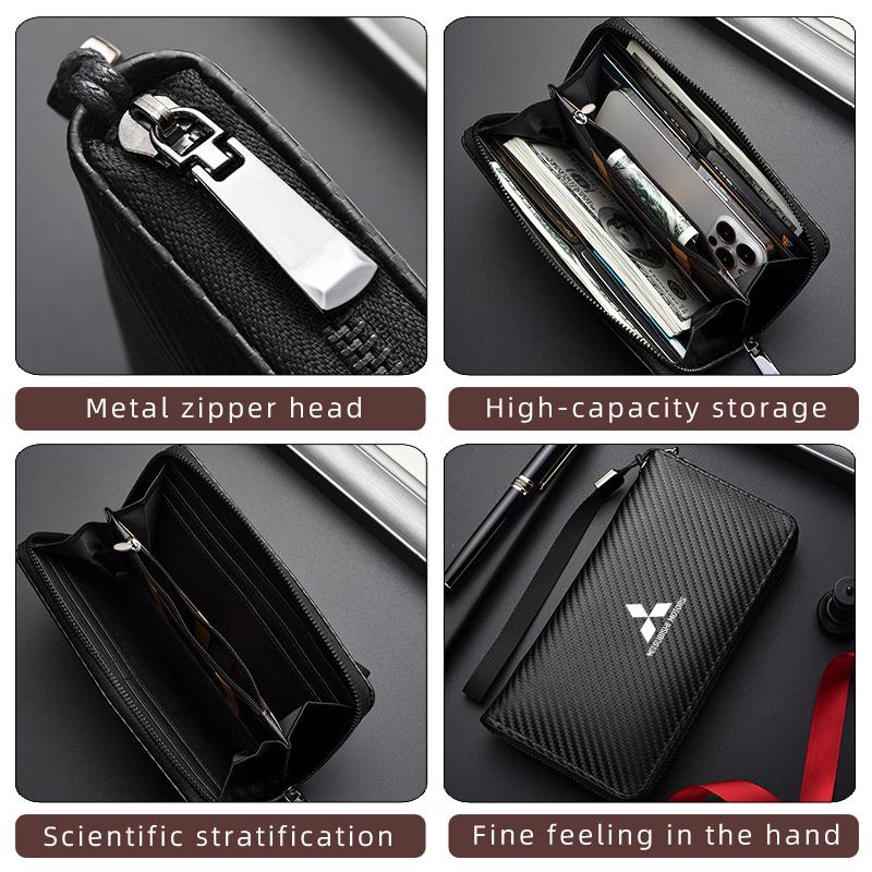 xkhr10 For Mitsubishi Men Business Long Wallet Carbon Fibre Coin Purse Key Holder Bank Card Bag Outlander Lancer Eclipse Mirage Xpander