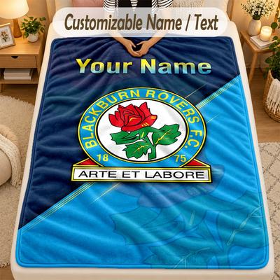 Pătură de flanelăBlackburn Rovers Fotbal Nume personalizat Text Personalizat Moale Caldă Pătură de aruncat Decor Acasă Cadou