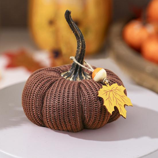 Mini Strikkede Gresskar Skrivebordspynt Høststoff Kunstige Gresskar Håndverk for Høst Takkefest Innhøstingsfestival Halloween Hjemmedekor