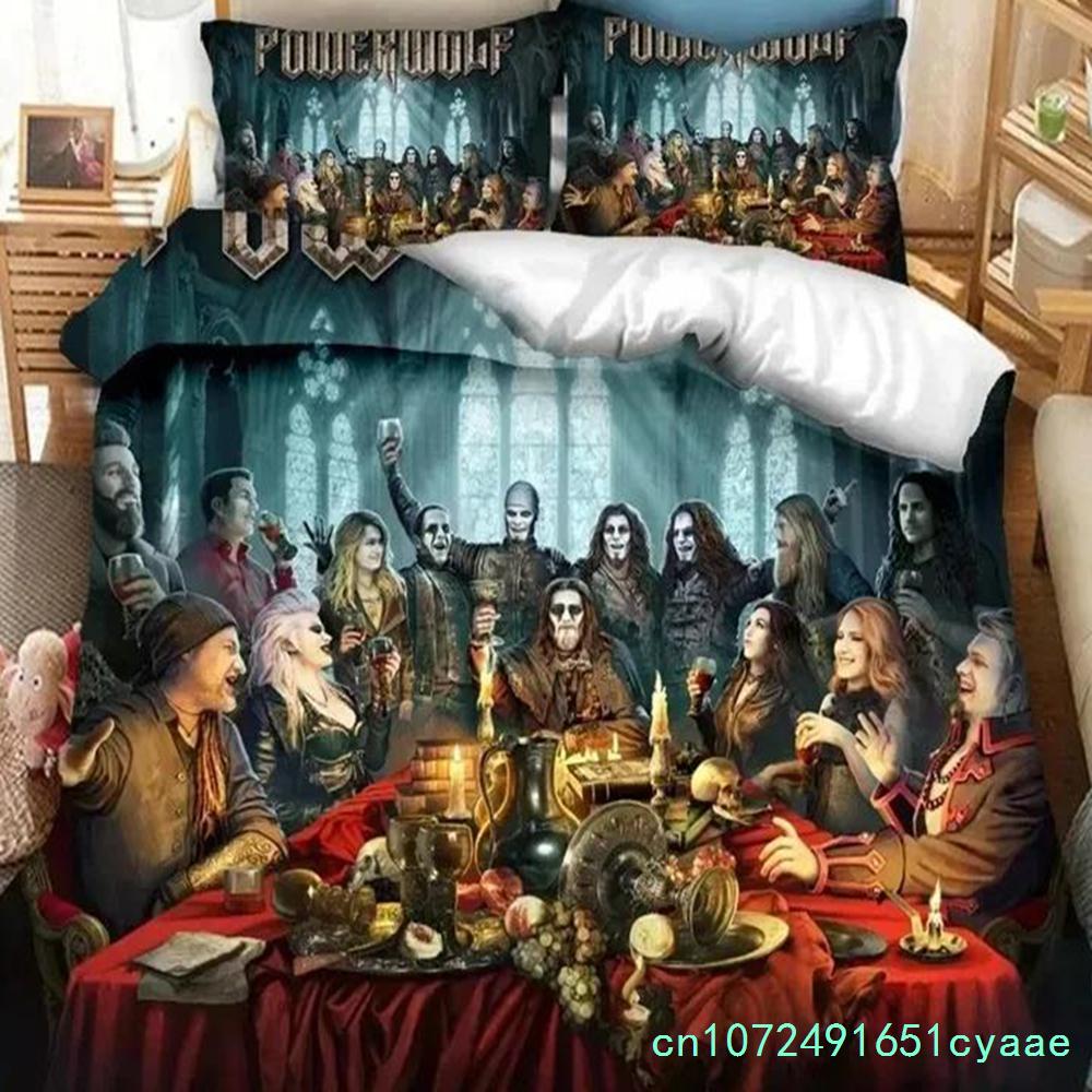 Zestaw pościeli 3D Print Powerwolf Band Poszwa na kołdrę Zestaw do łóżka Poszwa na kołdrę Poszewka na poduszkę Kołdra Rozmiar King Queen Chłopcy Dorośli Zestaw pościeli