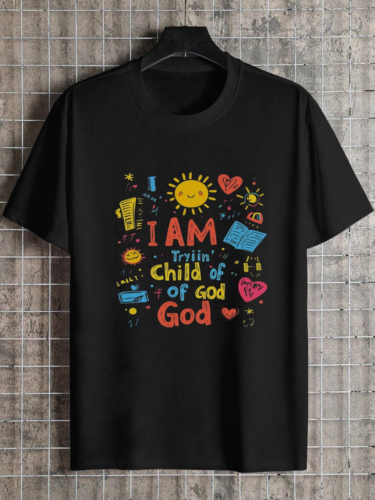 

1pc I AM Tryin Child of God Inspirational Graphic T-shirt - 180g Cotton Crew Neck Short Sleeve Tee with Vibrant Positive Vibes Design M