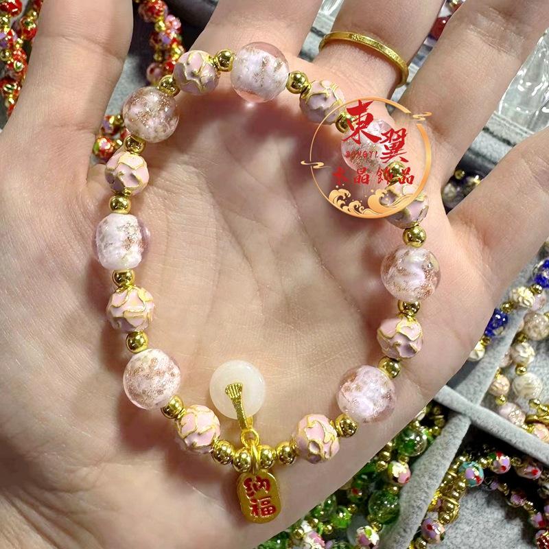 Pink Luminous Gold Foil Cloisonné Temple Bracelet