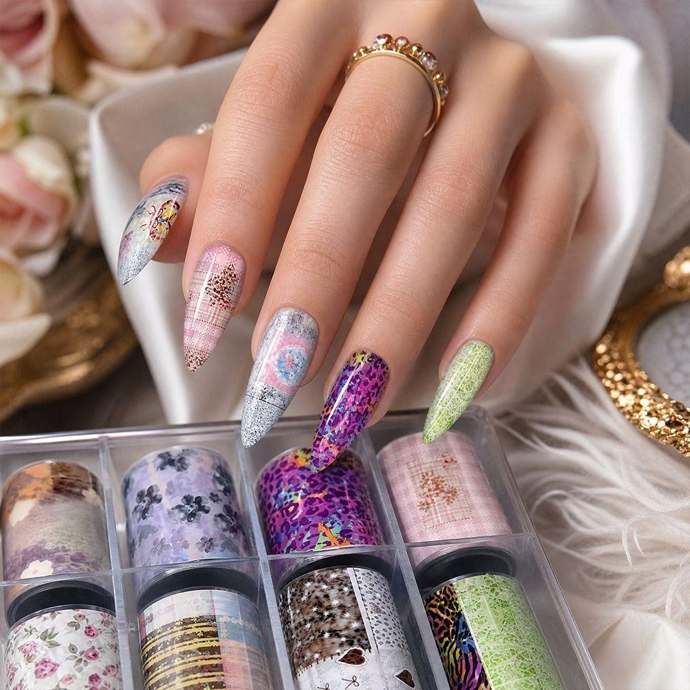 Flower Nail Foils Leopard Print Nail Decals Fashion Nail Art Stickers  Manicure DIY