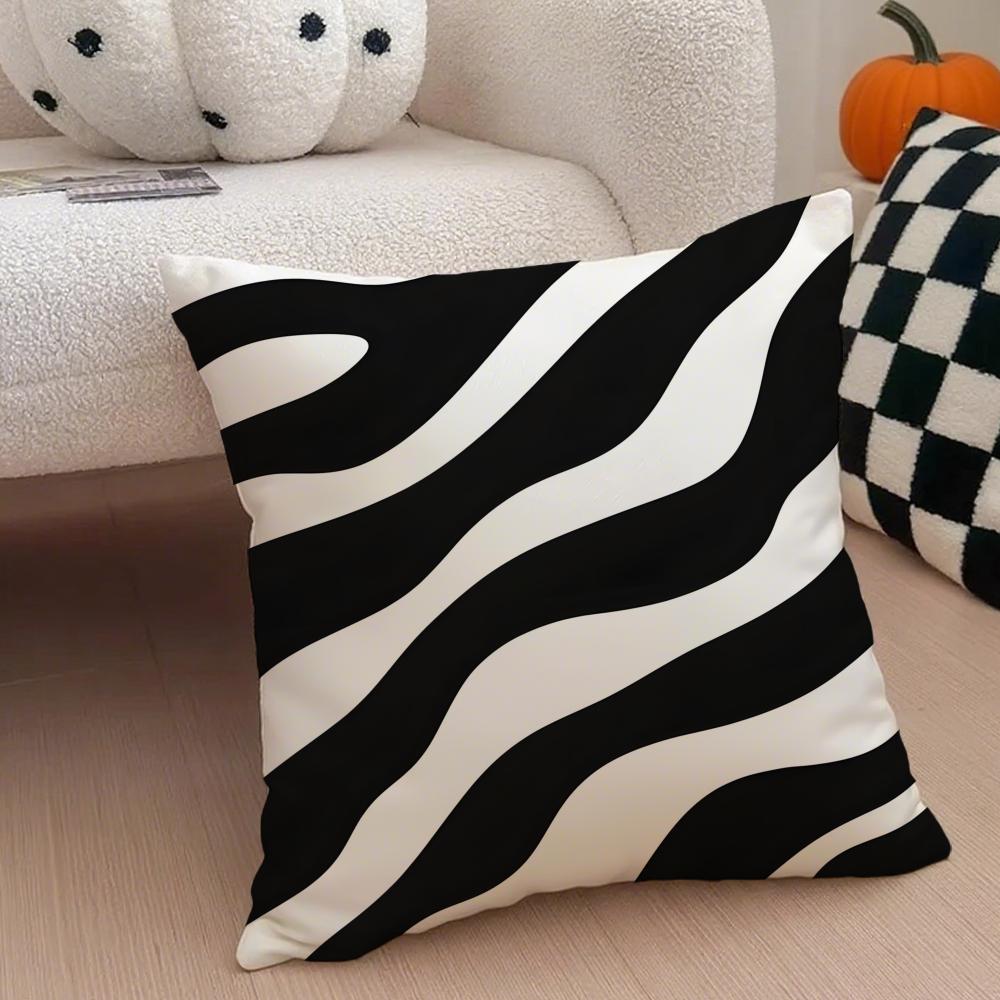 Black And White Striped Geometric Rectangle Art Cushion Cover Throw Pillow Cover Hidden Button Durable Polyester Chair Cushion