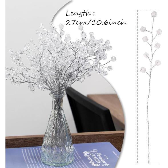 30 Pcs Crystal Artificial Flowers Bouquet, Artificial Flower Stems for Wedding Home Party Office Hotel Kitchen DIY Crafts Decoration - Clear