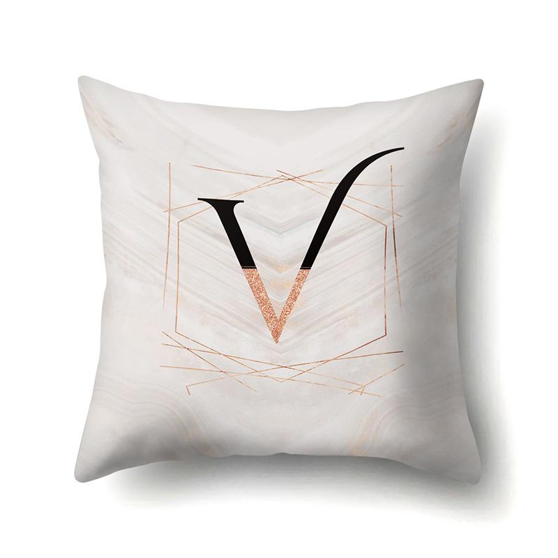 Polyester Pillow Case Black Gold Watercolor Home Furnishing 26 English Letters Printed Waist Cushion Sofa Pillow Case