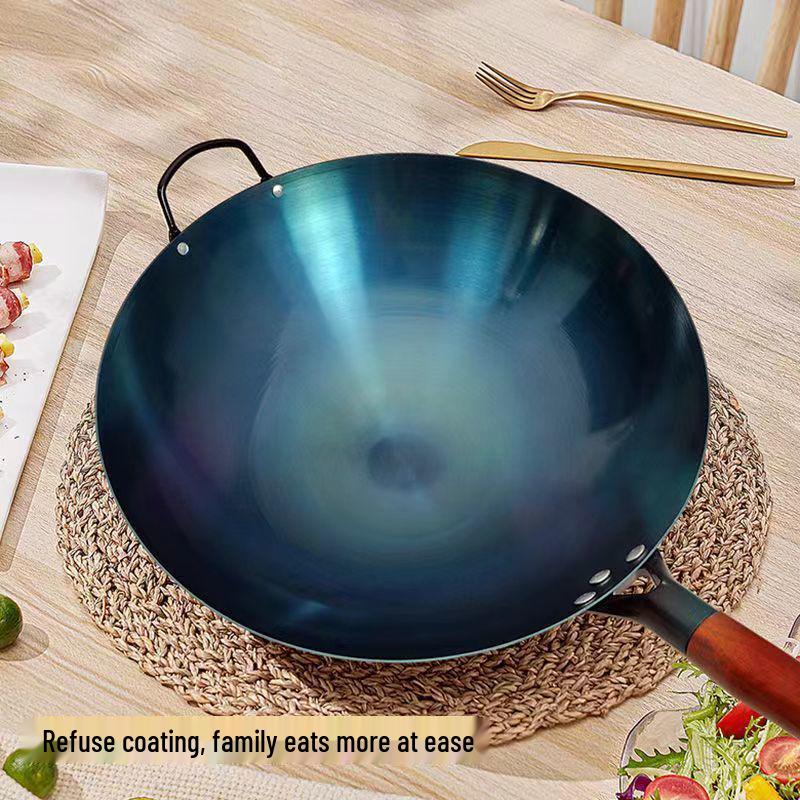 Handmade Non-Stick Iron Wok: Pre-Seasoned, Thickened, Uncoated, Ready for Cooking