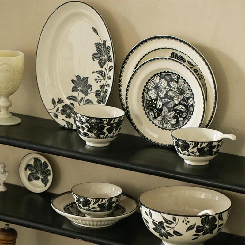 French Style Lily Ceramic Plate Creative Delicious Dishes Deep Plate High End Household Soup Bowl Fish Plate Exquisite Tableware