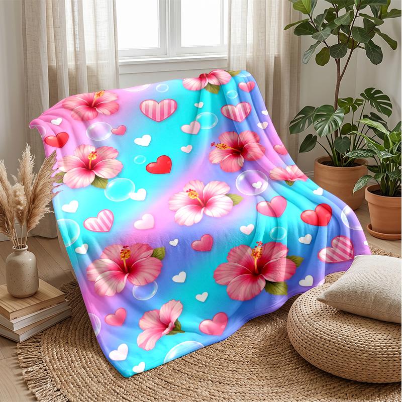 Red and Pink Floral Pattern Theme blanket Lightweight Warm Flannel Blanket Decorative Throw Blanket for Home Decoration