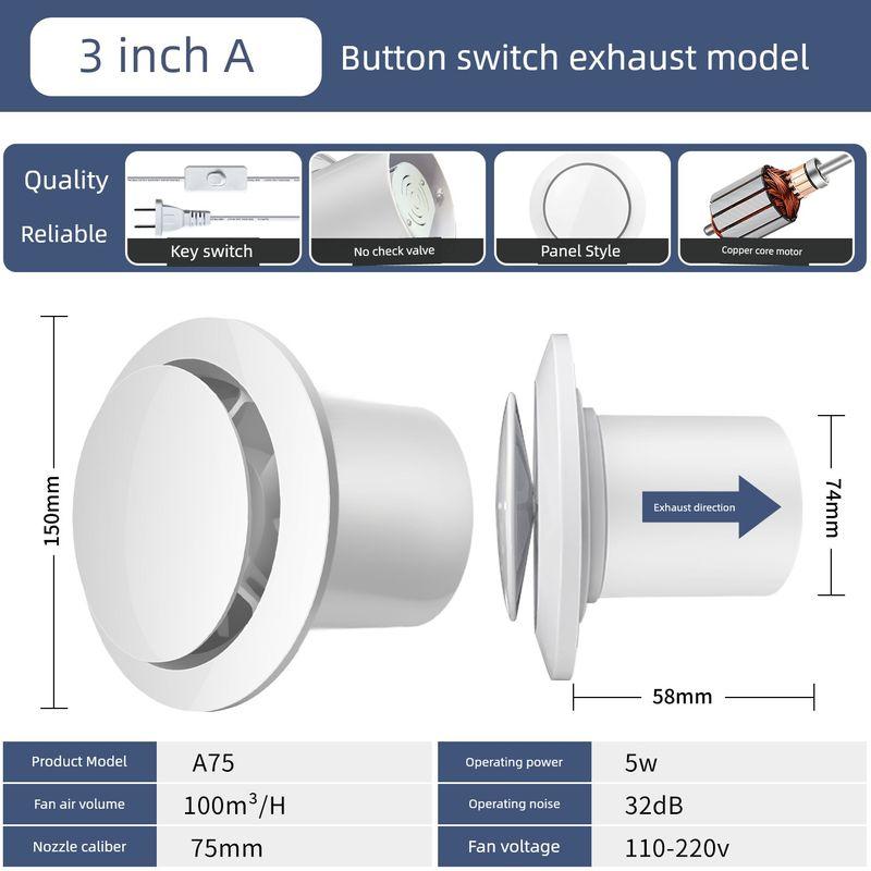 Exhaust Fan Bathroom Ventilating Fan For Home Strong Mute Wall Hanging Window Exhaust Fan 110 Ceiling Vent-Type Ventilating Fan 75