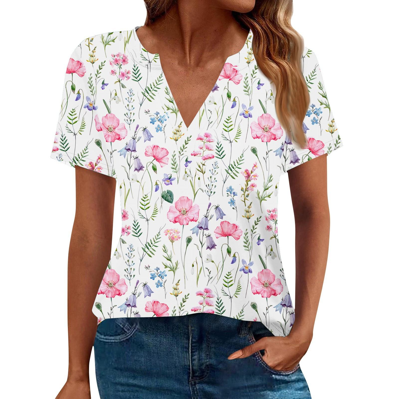 

Women s Summer Short Sleeve V Neck Shirt Business Casual Loose T-Shirt Trendy Fashion Clothing Tops XXL