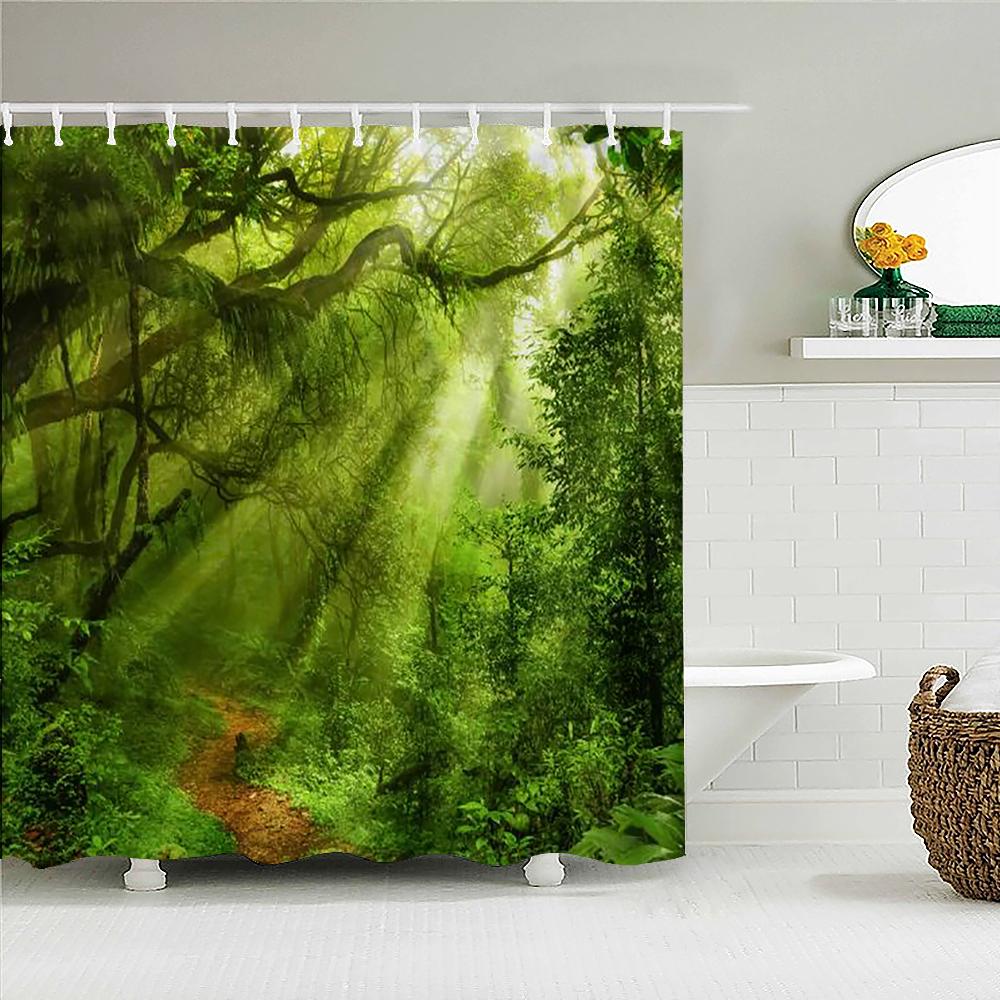 3d Printed Natural Forest Landscape Shower Curtain Waterproof Fabric Waterfall Bathroom Curtains Wall Decoration Large 300x180