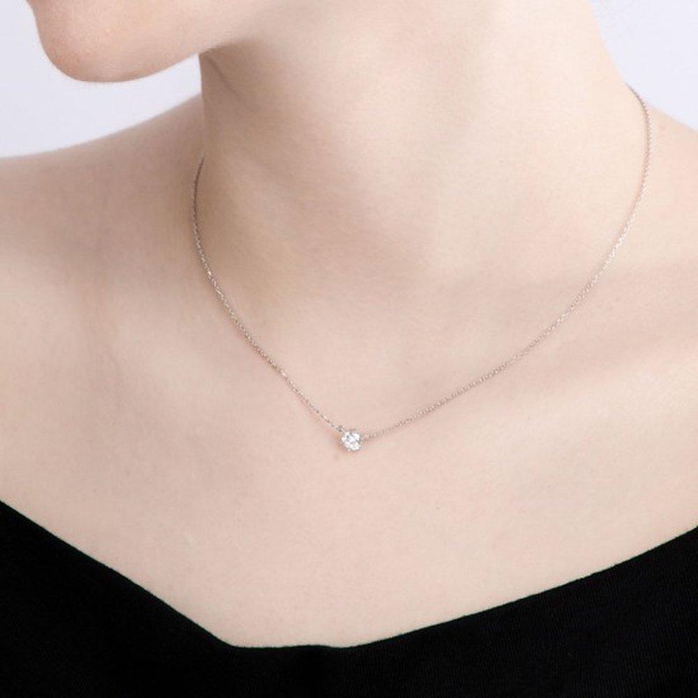 Sihoo Jewelry Simulant Diamond 6-Prong Necklace Ss323N 92.5 Silver Necklace Cubic Zirconia Sterling Silver Necklace