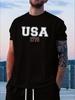 USA Print Crew Neck Fashionable Short Sleeve Sports T-shirt