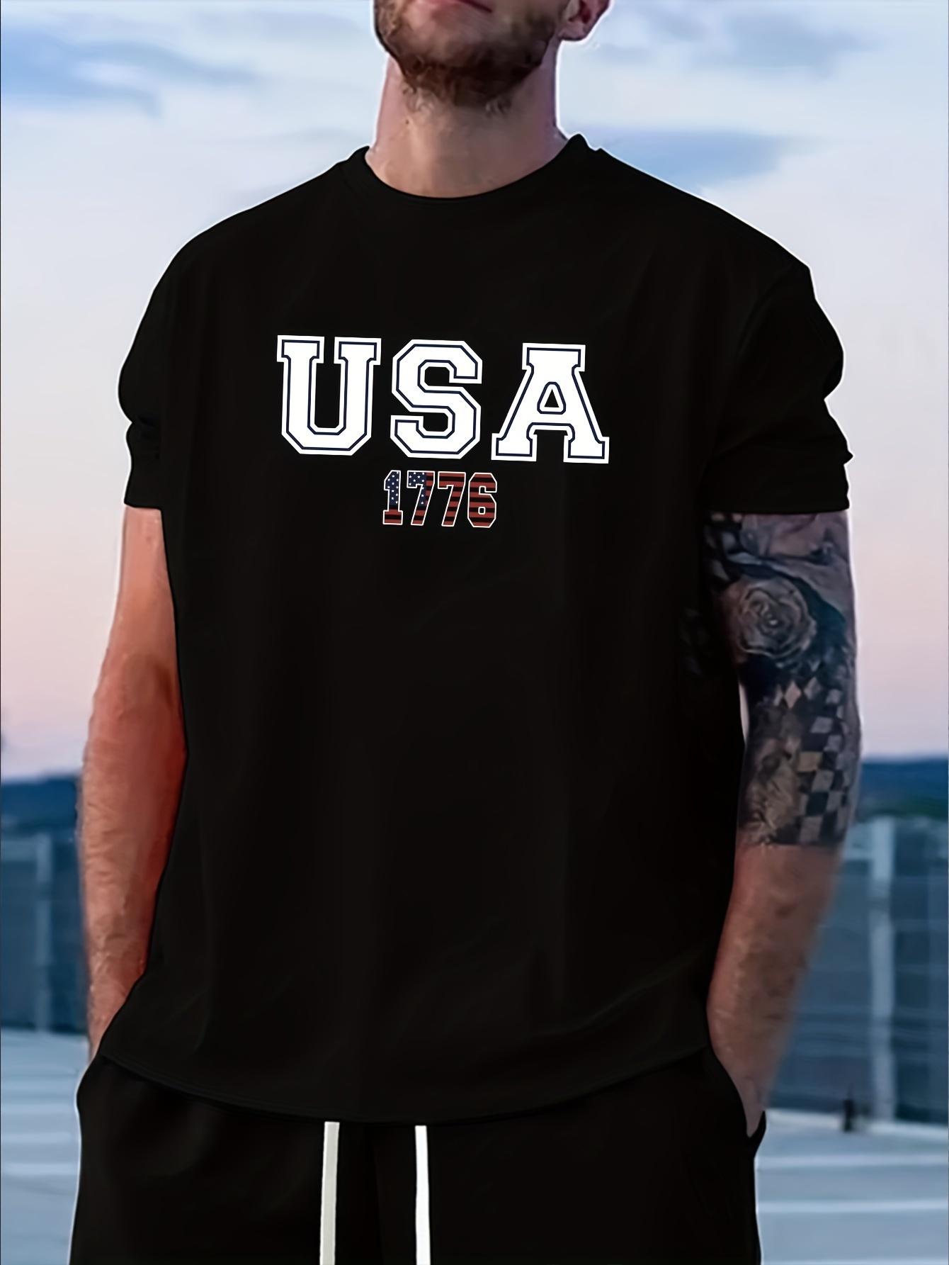 

USA Print Crew Neck Fashionable Short Sleeve Sports T-shirt XXXL