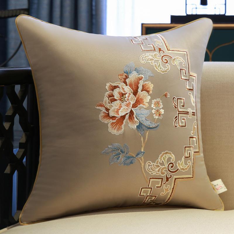 2025 Classical Bedside Backrest Waist Pillowcase Chinese Style Embroidery Pillowcase Flower Bird Living Room Sofa Cushion Cover