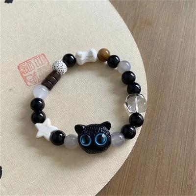 Armbänder Spaß Paare Damen Herren Design Sinn Niedlich Freundschaftsarmband Schwarz Weiß Katzenkopf Armreifen Leuchtet im Dunkeln