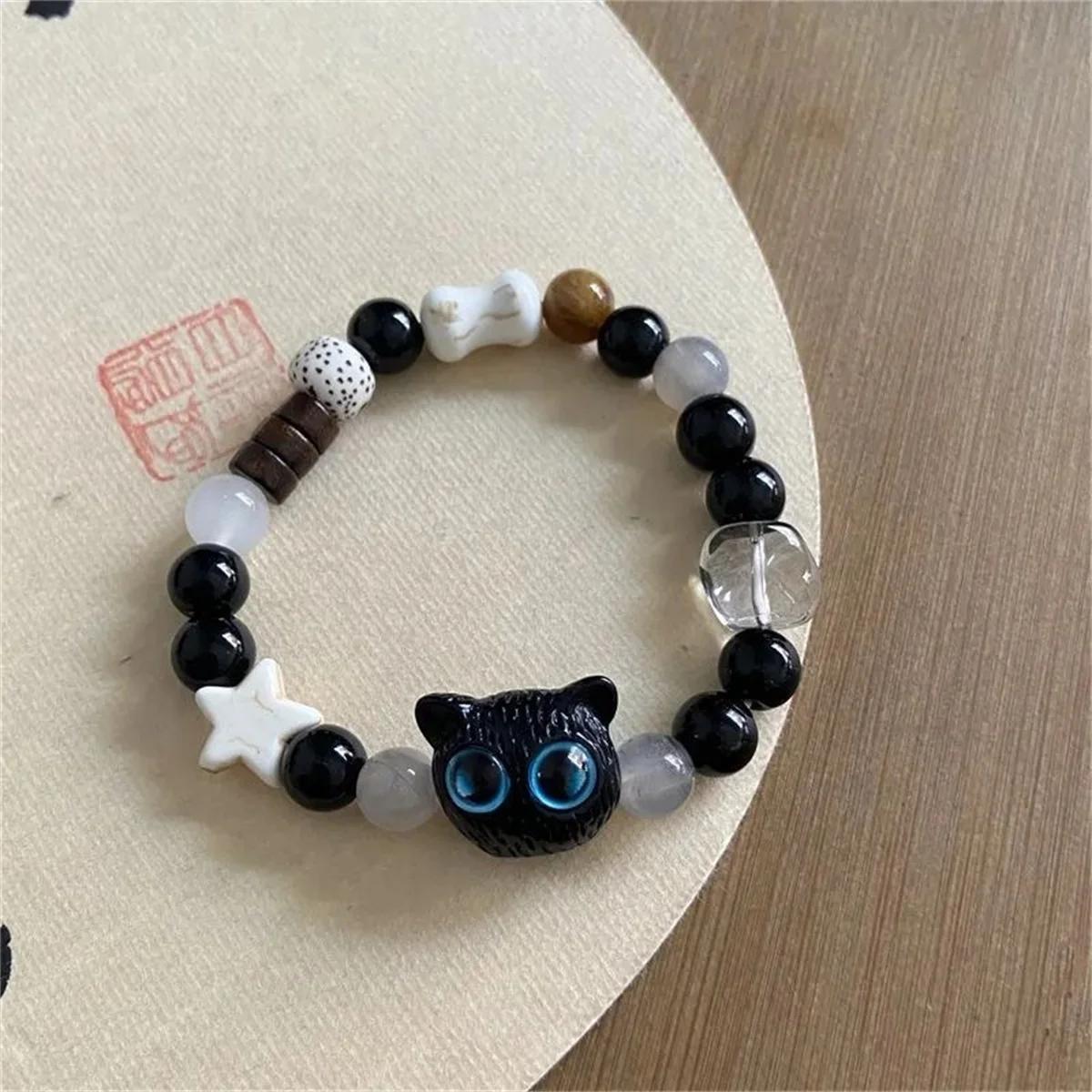

Bracelets Fun Couples Women Men Design Sense Cute Friendship Bracelete Black White Cat Head Bangles Glow in The Dark