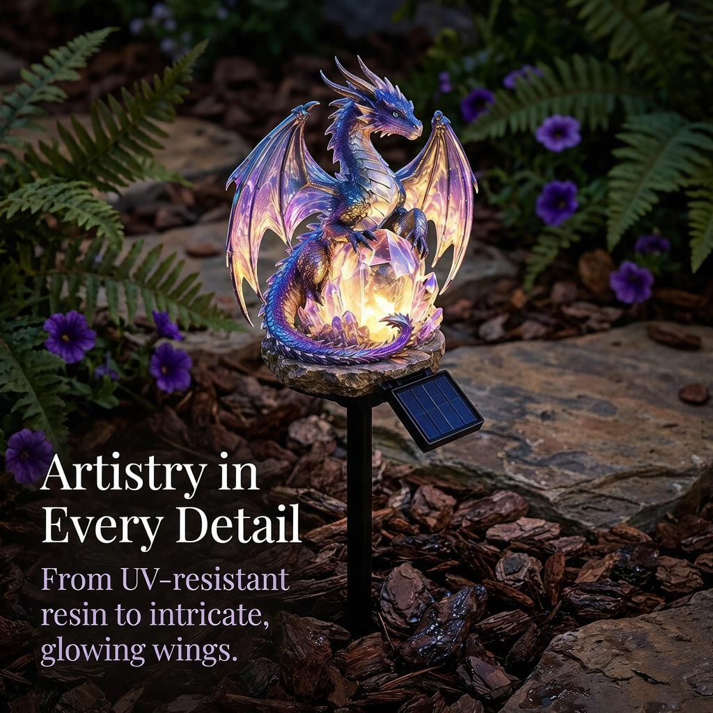 Solar Dragon Heritage Garden Light Gothic Medieval Statue Lamp Outdoor Resin Dragons Figurine for Housewarming Fantasy Lovers