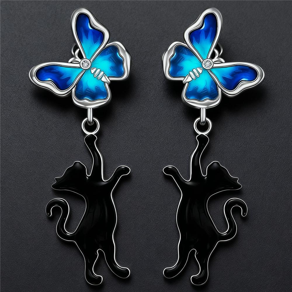 Шарм Женская Кошка Бабочка Животное Гвоздики Серьги Винтажный Серебряный Цвет Свадебная Вечеринка Подарок Для Женщин