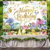 2D Spring Floral Birthday Backdrop, Gold Letter "Happy Birthday To You" Banner, Party Background Cloth