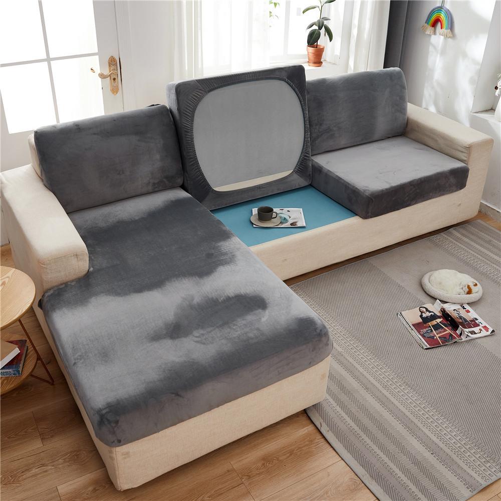 European Soft Plush Sofa Cushion Cover All-inclusive High Elastic Coral Fleece Universal Slipcover 1/2/3 Seater Couch Covers