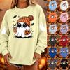 Women's Casual Color Neck Long Sleeve Loose Fit Pullover Sweatshirt with