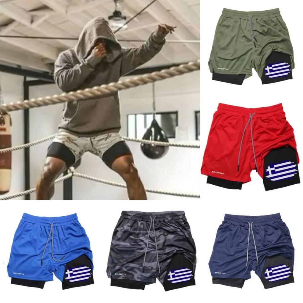 Greece Flag Camouflage Muay Thai Kick Boxing Shorts Men Women Unisex Casual Sportswear Double Layer Quick Dry Training Sport Gym Fitness Workout