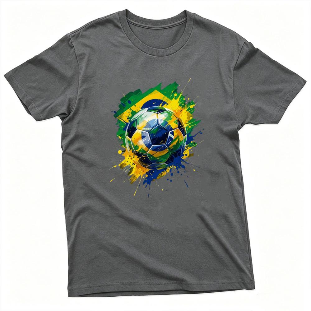 Brazil Flag Splash Ink Soccer Ball Graphic T Shirt Brazil National Football Print Sports Fan Supporter Gift Streetwear Tees S