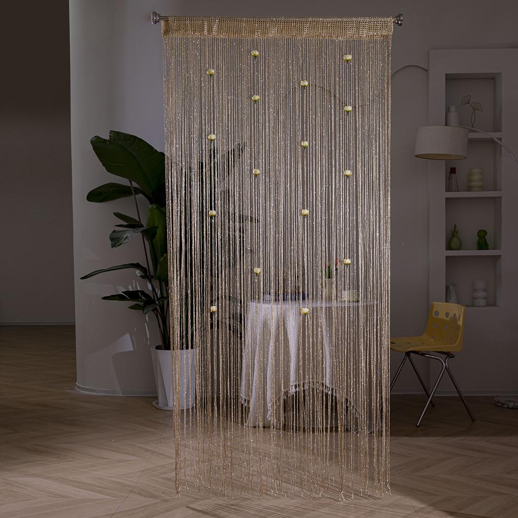 Rose Flower Silver Thread Tassel Curtain, 1x2m Door Drape Room Divider Living Room Bedroom, Home Decor Privacy Screen Hanging Partition