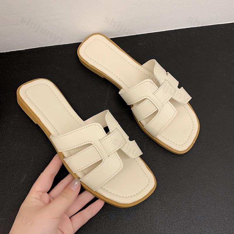 Fashion Women Slippers 2025 New Summer Square Toe Ladies Slippers Sexy Sandal Slippers Female Fashion Woman Sandals Non Slip Flat Shoes