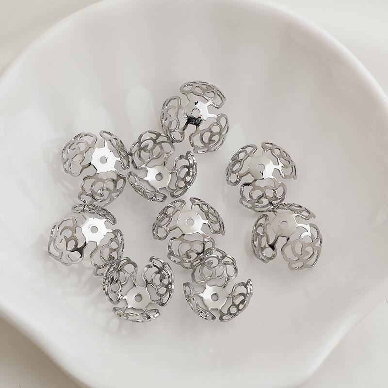 14K Gold Plated Colorfast Hollow Rose Petal Pearl Tray Cap for DIY Jewelry