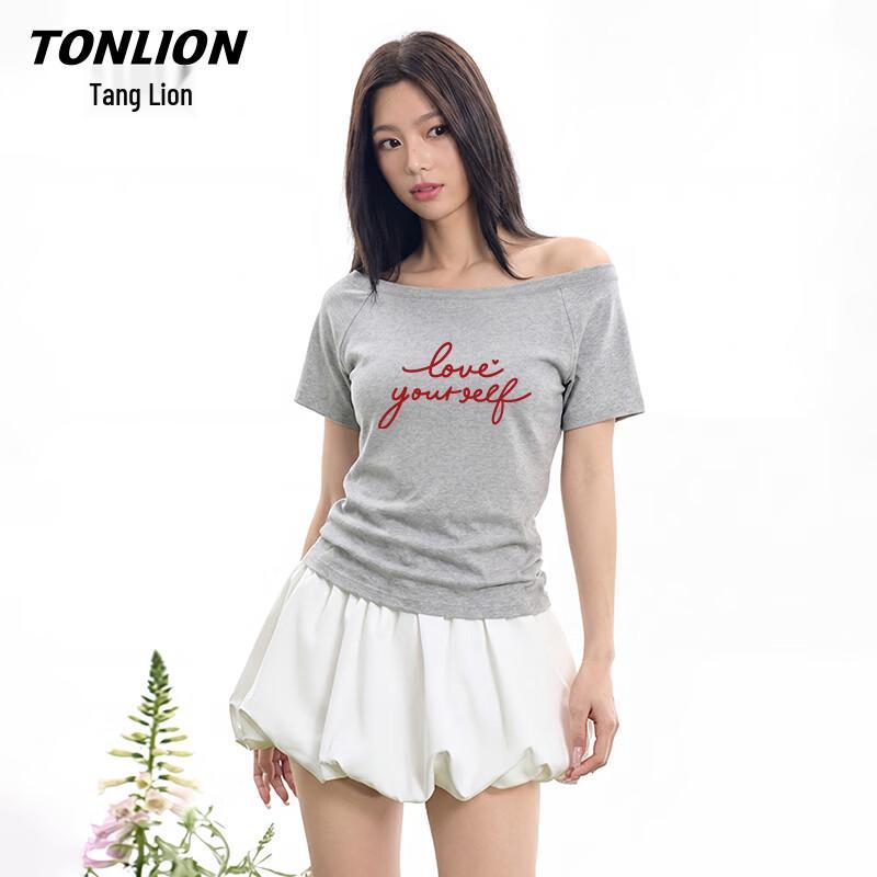 TonLion Women s One-Shoulder Short Sleeve T-Shirt L