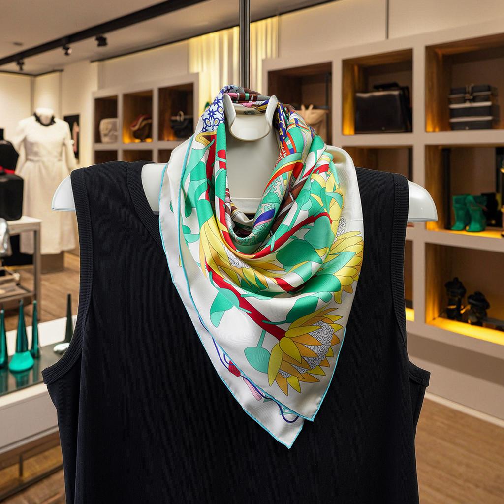 Silk Scarf Custom Luxury Satin Two-Side Pure Digital Printing Square Women Silk Scarf