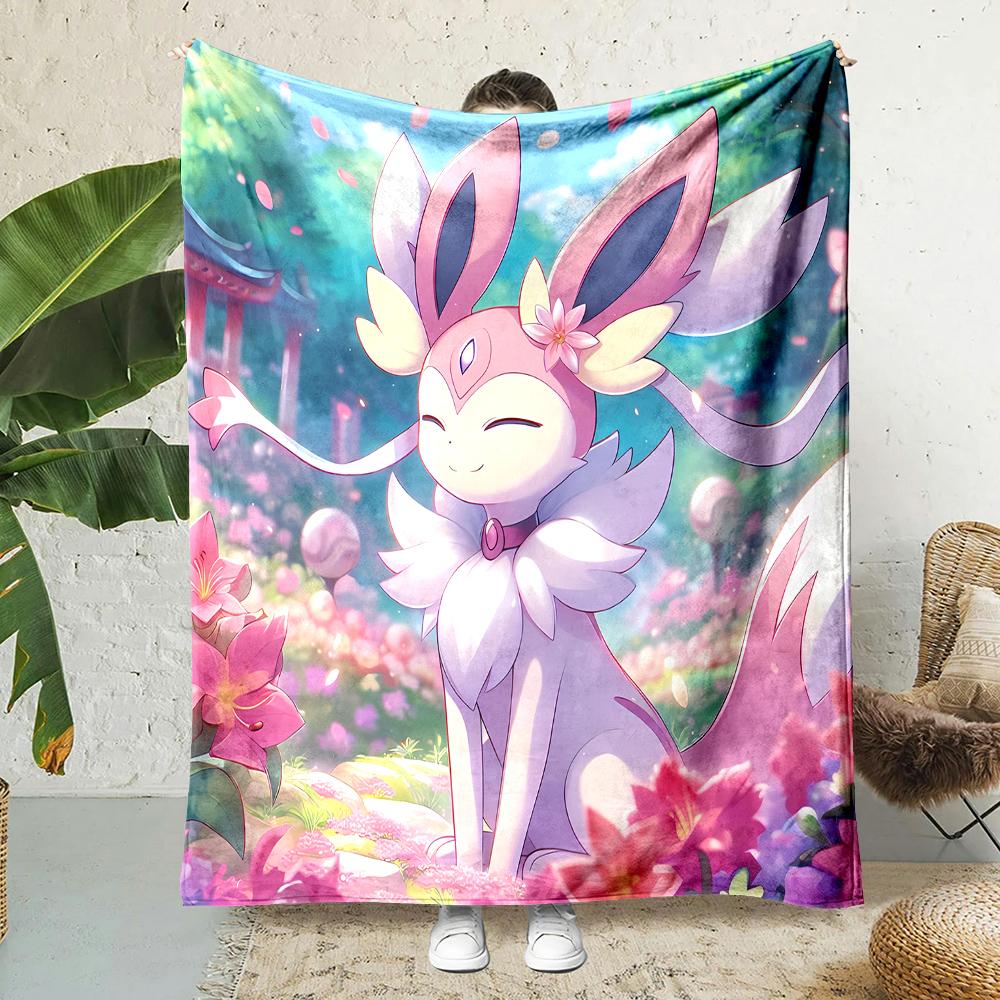 1PC Japanese Games E-Eevee Umbreon Cartoon Blanket Anime Soft Fluffy Plush Blanket Sofa Office Quilt Throw Picnic Beach Towel