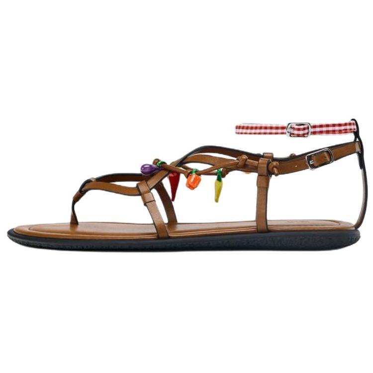 Zara Pu Buckle Fashion Accessory One Strap Sandals 1.5Cm Women sandals Brown 1607610105 35