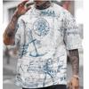 Men's Vintage T Shirt Nautical Map Compass Print T-Shirt Summer Daily Loose Short Sleeve Male Tops Casual Tees Unisex Clothing