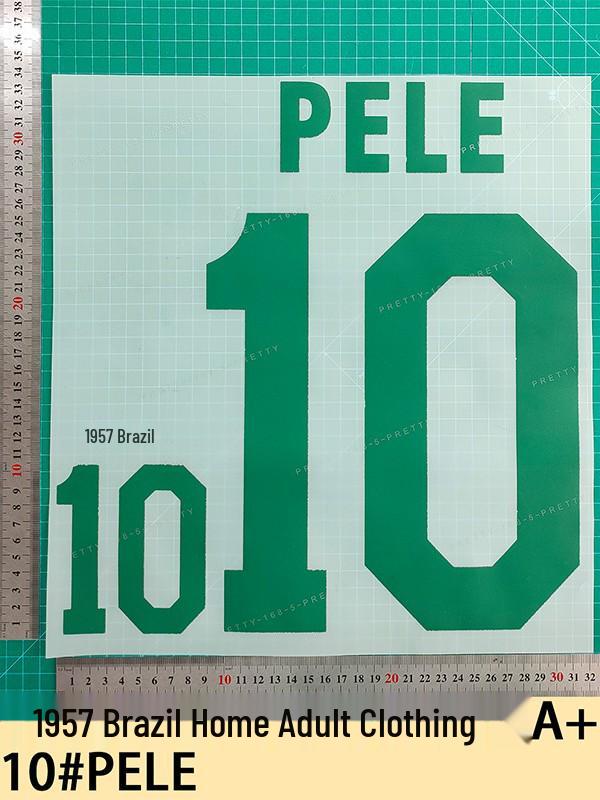 1957 Brazil Home Adult Jersey - A+ 10# PELE Heat Transfer Patch Number & Letters.