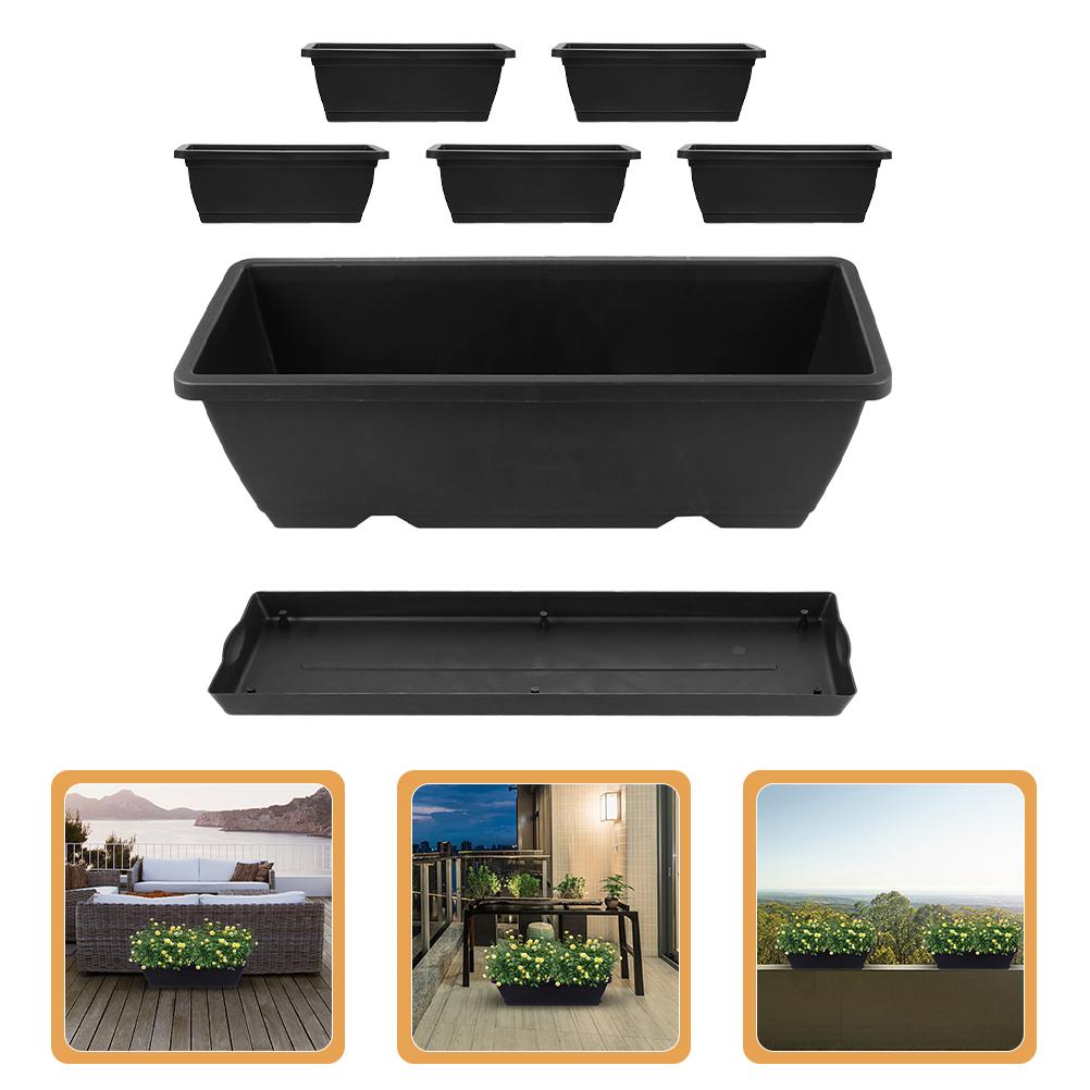 6Pcs Rectangular Flower Pots Outdoor Garden Boxes Plastic Planter Containers With Drainage Holes Pots