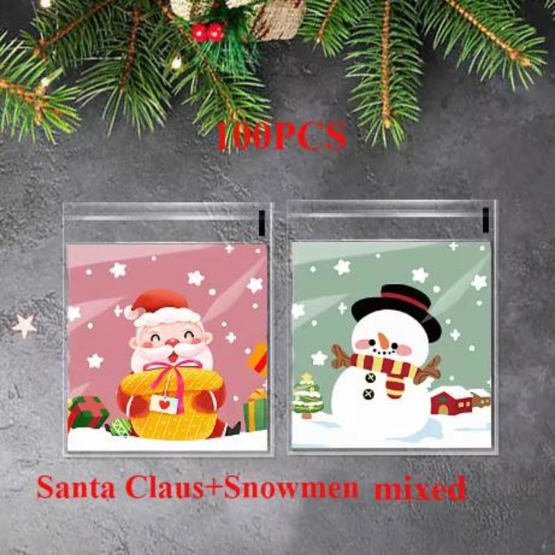 100/200pcs Christmas Candy Cookie Donut Packaging Bags Christmas Self Adhesive Gift Bag Xmas New Year Navidad Noel Decoration