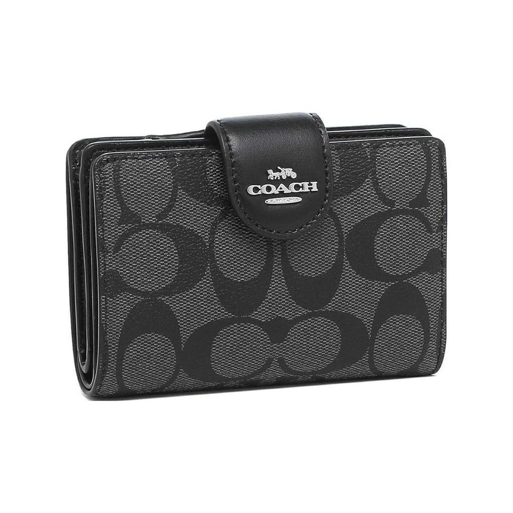 Coach Corner Zip Classic Fashion Monogram Corner Zip PVC Wristlet Clutch Mahjong Wallet Women Clutch Charcoal C0082-SVDK6
