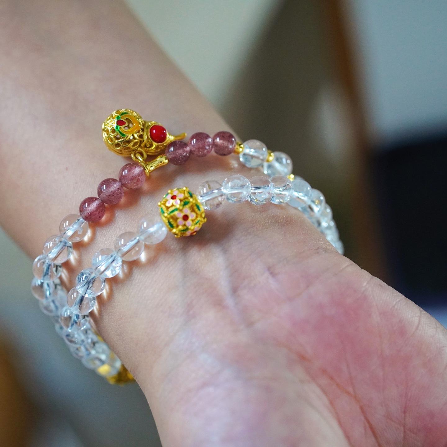 6Mm Natural Strawberry Crystal White Crystal Design Feeling Multi-Circle Atmosphere Feeling Bracelet Bracelet Bracelet