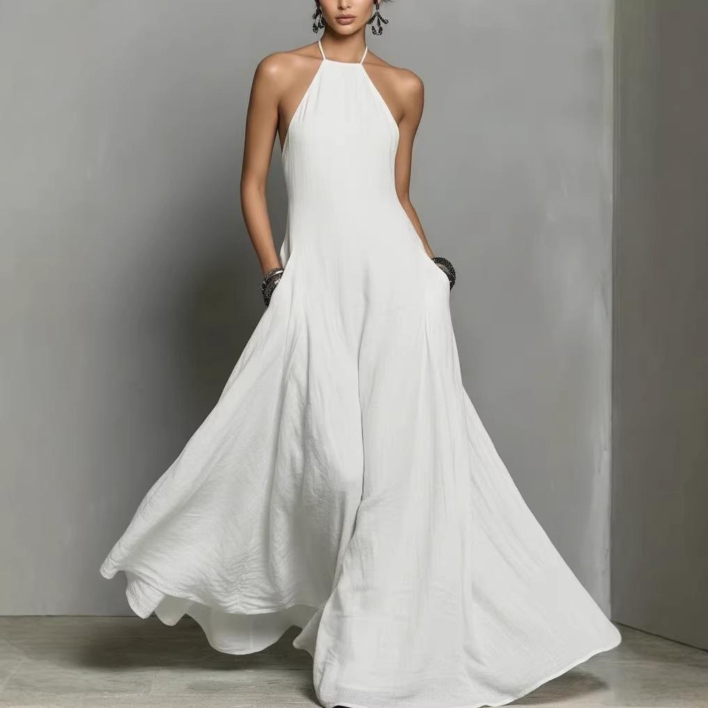 2026 European & American Spring/Summer Cotton Linen Blend Backless Sleeveless Long Dress