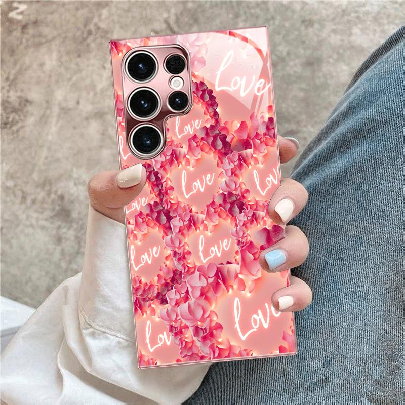 Stylish Pink Love Petal fashion phone cases mobile phones Glass phone case for Samsung Galaxy S26 S25 S24 S23 S22 FE Ultra Plus